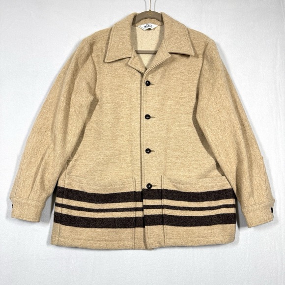 Vintage Woolrich Jacket Mens Large Wool Blanket Stripe Mackinaw Chore Barn Coat - Picture 1 of 12